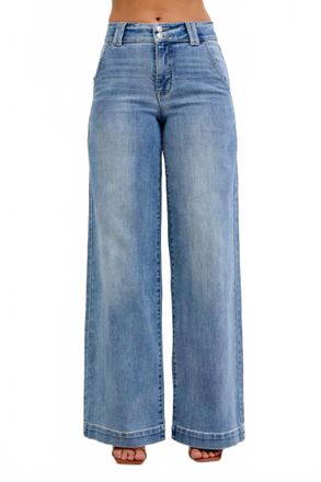 Judy Blue Double Button Wide Denim Jeans In Blue