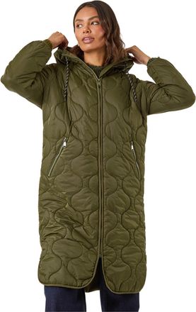 Roman Womens Quilted Hooded Coat - Khaki - Size 20 UK