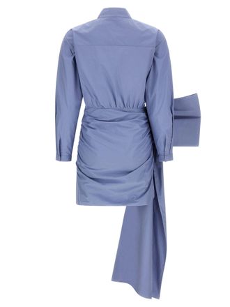 Self Portrait Cotton Tie-Side Mini Dress - blue