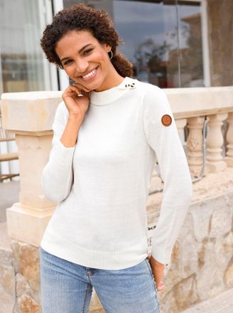 Casual Looks Stehkragenpullover CASUAL LOOKS Pullover, Damen, Gr. 36, beige (ecru), 100% Polyacryl, unifarben, Pullover Stehkragenpullover