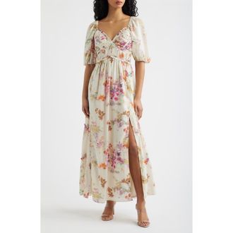 Lulus Madison Ruffle Puff Sleeve Maxi Dress in Ivory Multi Floral at Nordstrom, Size X-Small