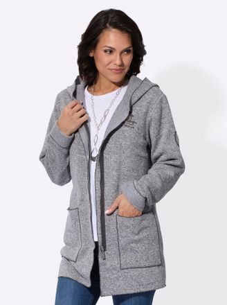 Casual Looks Strickfleecejacke CASUAL LOOKS, Damen, Gr. 36, grau (anthrazit, meliert), 100% Polyester, meliert, Jacken Strickfleecejacke