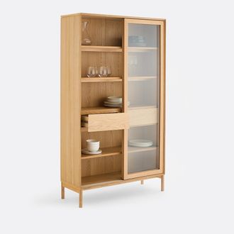 La Redoute Interieurs Vitrinekast van eikenfineer, poten van massief essenhout, 2 deuren en 2 laden, ELINA