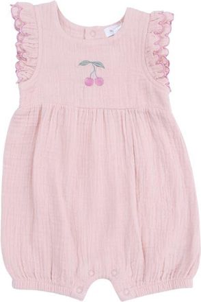 Angel Dear Lotus Organic Cotton Muslin Bubble Romper in Pink at Nordstrom, Size 12-18M