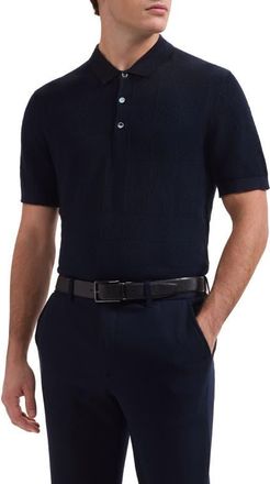 Bugatchi Checkerboard Stitch Polo Sweater in Navy at Nordstrom, Size Xx-Large