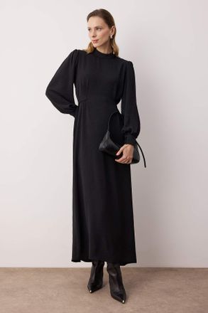 Trendyol Modest Dames Zwart Effen Maxi Lang Casual Recht Modest Jurken