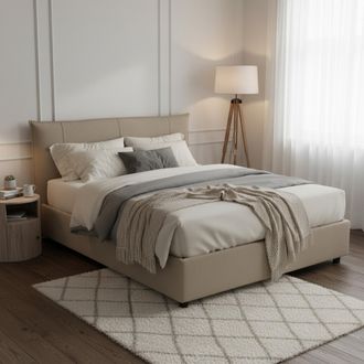 Dmora Dmora - Cama Matrimonial Ddaiv, Cama Contenedor Con Revestimiento De Tela, 100% Made In Italy, Apertura Frontal, Con Colch&oacute;n De 160x190 Cm Incluido, T