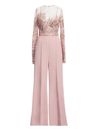 Elie Saab sequin-embellished tulle embroidered jumpsuit - women - Polyamide/Silk/Viscose - 36 - Pink