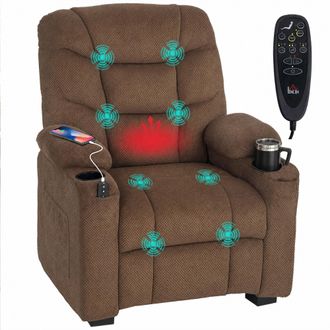 HOMCOM Homcom Sill&oacute;n Relax Reclinable El&eacute;ctrico Calor Lumbar Y Masaje Vibraci&oacute;n, Motor Silencioso, Funci&oacute;n Memoria, Asiento Ancho, Bolsillos, Portavasos, Usb