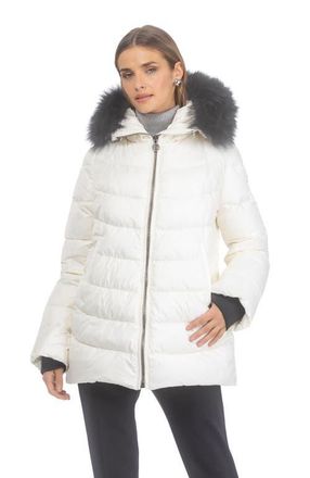 Gorski Apres-Ski Mid Jacket With Detachable Genuine Shearling Hood Trim in Ivory/black at Nordstrom, Size X-Large