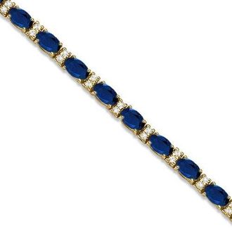 Allurez Lab Grown Diamond & Oval Cut Sapphire Tennis Bracelet 14k in Yellow Gold at Nordstrom, Size 7