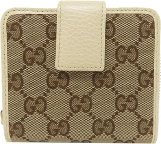 Gucci Brown White Canvas Leather Wallet (Bi-Fold) (Pre-Owned)