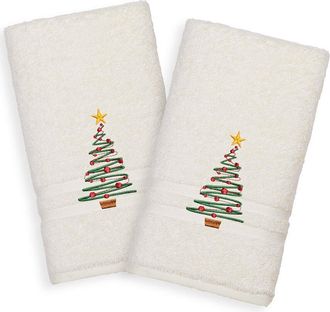 Linum Home Textiles Set Of 2 Christmas Tree Denzi Hand Towels