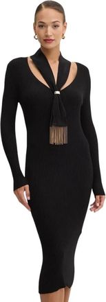 Simona Corsellini Midi Gebreide Jurk - Dames - Kleedjes - Zwart - XS - Leer - Kleedjes