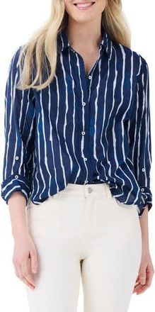 Nic+Zoe Watercolor Stripe Girlfriend Cotton Button-Up Shirt in Indigo Multi at Nordstrom Rack, Size Medium P