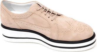Hogan Zwarte Derby Wedge Schoen - Dames - Veterschoenen - Beige - 37 1/2 EU - Su&egrave;de - Schoenen