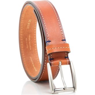 M Made in Italy Stitched Leather Belt in Cognac at Nordstrom Rack, Size 32