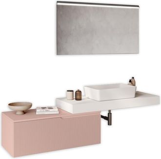Aquadesign Mueble de baño 4 piezas en mdf blanco/rosa empolvado