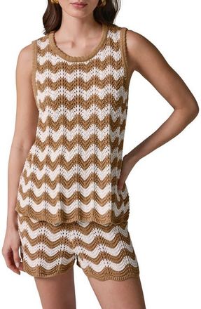 DKNY Scallop Stripe Sleeveless Pointelle Sweater in Fawn/Cream at Nordstrom, Size X-Small