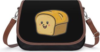 Generic Cute Bread Womens Leather Crossbody Bags with Adjustable Strap Casual Printed Shoulder Handbag