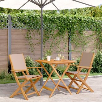 vidaXL Juego De Bistro De 3 Piezas Tela Y Madera Maciza Taupe Vidaxl
