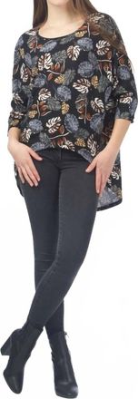 Papillon Leaf Print High Low Sweater In Black