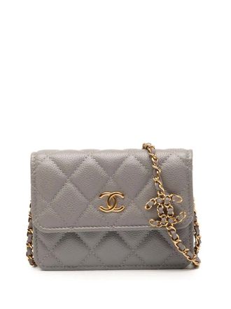 Chanel Borsa a tracolla CC Miss Coco in pelle Caviar matelassé con catena 2021 - Grigio