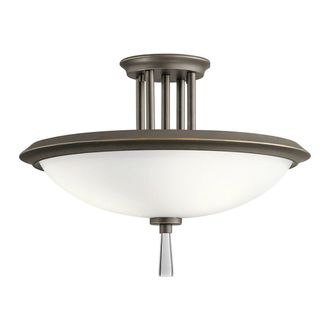 Loops 3 Bulb Semi Flush Light Opaque Glass Crystal Accent Olde Bronze LED E27 60W in Clear
