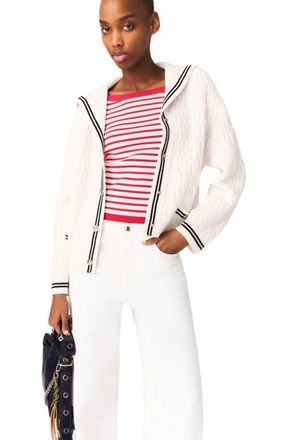 Maje Boat neck cable-knit cardigan in Ecru at Nordstrom, Size X-Small