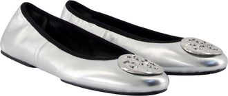 Tory Burch Womens Ballet Flat Silver Lambskin