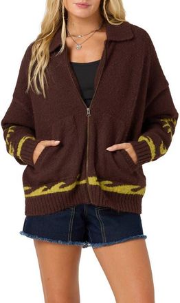 O'Neill Corrine Zip Up Sweater in Chocolate at Nordstrom, Size Xx-Large