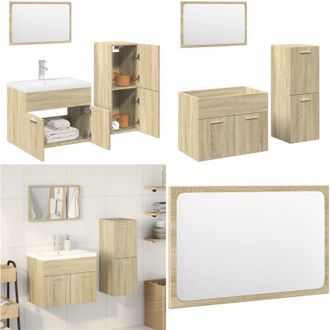 vidaXL Set Mobili da Bagno 3 pz Rovere Sonoma in Legno Multistrato - Specchio da trucco - Armadietto lavello