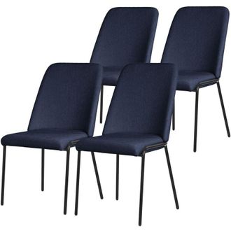 ML Design ML-Design Set 4 Sedie Sala Pranzo Blu Scuro in Poliestere Gambe in Metallo, Struttura in Acciaio, con Schienale, Poltroncine Imbottite per Soggiorno