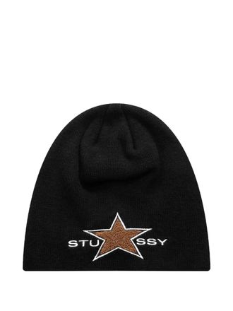 St&uuml;ssy star-motif beanie - Zwart