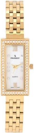 Peugeot 14K Gold-Plated Crystal Bezel Stainless Steel Bracelet Watch- 35x20MM in White at Nordstrom