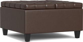 Simpli Home Harrison 30In Transitional Square Small Coffee Table Storage Ottoman