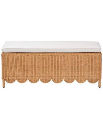 Baxton Studio Teresa Bohemian Scalloped Rattan Ottoman Bench