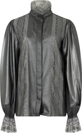 Alberta Ferretti Elegante Blouse met Hoge Kraag - Dames - Overhemden - Grijs - S - Polyester - Overhemden