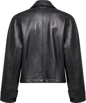 Salvatore Santoro Womens Black Plong&egrave; Nappa Leather Jacket Ovine Bomber