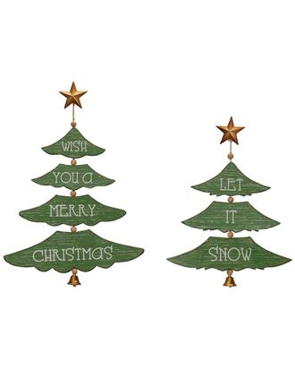 Melrose International Set Of 2 Christmas Pine Tree Wall Sign