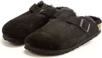 Birkenstock Womens Boston Shearling Suede Clogs In Black