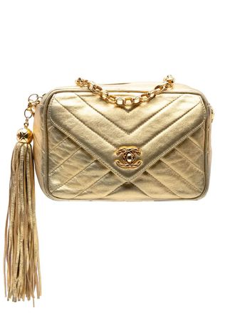 Chanel 1991-1994 Chevron Metallic Lambskin Tassel Chain Camera Bag crossbody bag - women - Lambskin - One Size - Gold