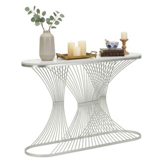 Dmora Consola Branduzzo, Mesa Multiusos, Gabinete De Soporte, Escritorio De Pasillo, 120x35 H79 Cm, Plata - Dmora