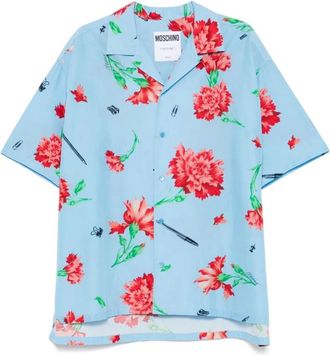 Moschino Blauw Splash Shirt met Zijgleuven - Heren - Korte mouwen Overhemden - Blauw - S - Overhemden