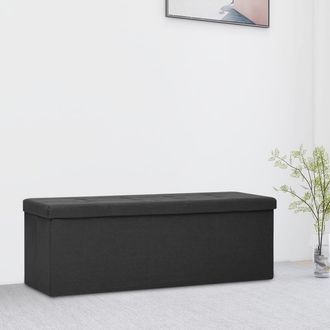 vidaXL Banco De Almacenamiento Plegable Lino Sint&eacute;tico Negro Vidaxl