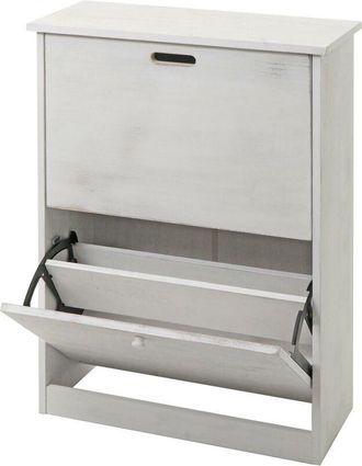 Hhg Hhg - Zapatero Volquete 398, Mueble Zapatero Zapatero, 81x60x25cm 2 Solapas, Mdf De Paulownia, Blanco Shabby