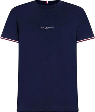 Tommy Hilfiger Tops, Heren, Blauw, L, Katoen, Blauw T-shirt met Logo Print