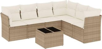 vidaXL Vidaxl - Set Sof&aacute;s De Jard&iacute;n 7 Piezas Y Cojines Rat&aacute;n Sint&eacute;tico Beige