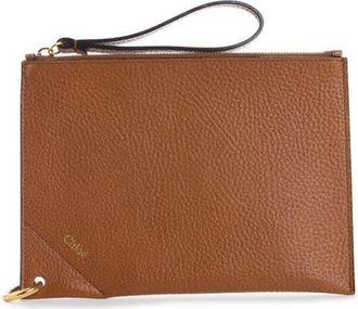 Chlo&eacute; Spin Leather Pouch in Clay Brown at Nordstrom