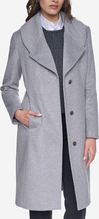 Cole Haan Womens Slick Wool Draped Collar Coat - Grey Size 14